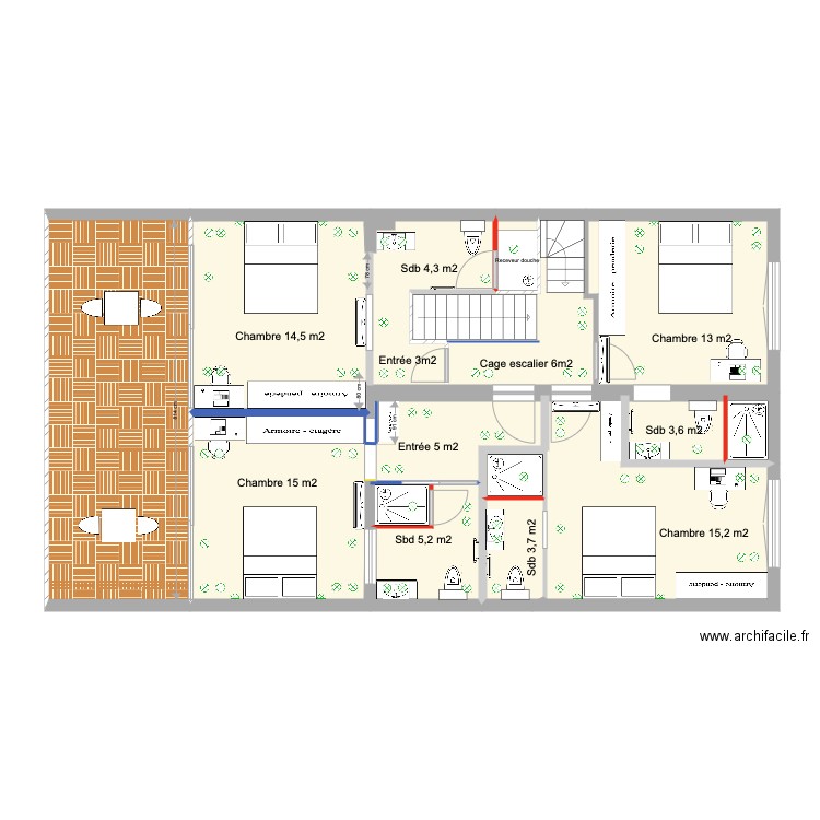   ETAGE 1 Surface. Plan de 8 pièces et 117 m2