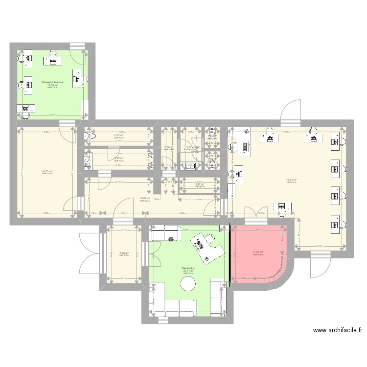 Bureau ZL PV. Plan de 14 pièces et 163 m2