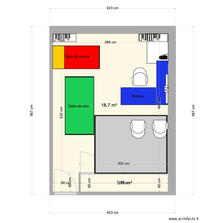 Cabinet BJ config4. Plan de 2 pièces et 20 m2