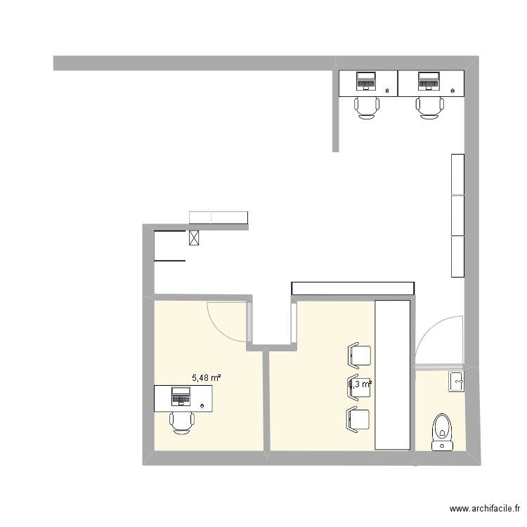 Cluny back office 3. Plan de 2 pièces et 14 m2