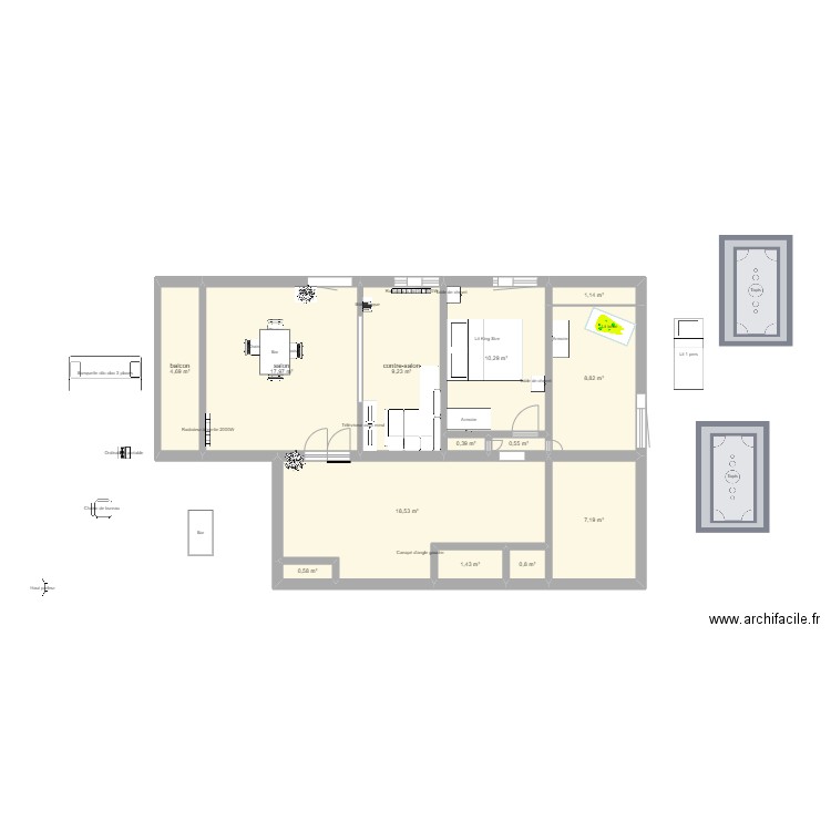 138 . Plan de 13 pièces et 82 m2