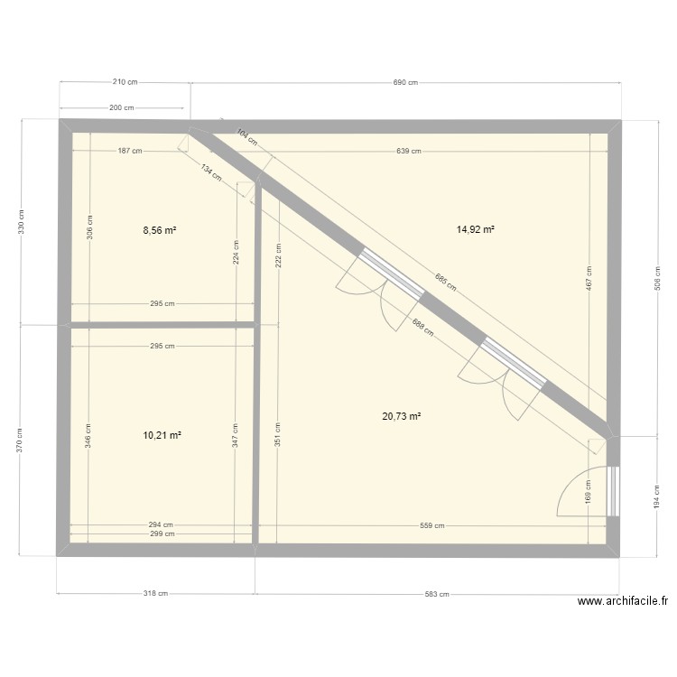 Triangle lefèvre. Plan de 4 pièces et 54 m2