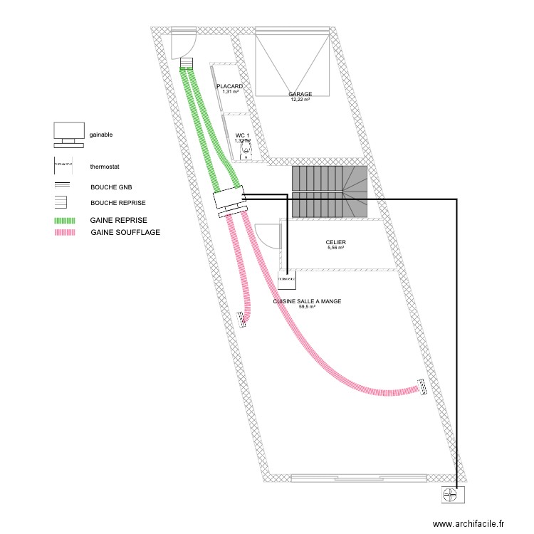 MAUGUIO RDC . Plan de 5 pièces et 80 m2