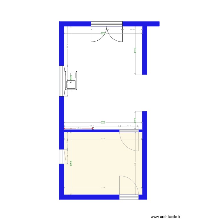 CUISSURELLES VIDE. Plan de 1 pièce et 9 m2