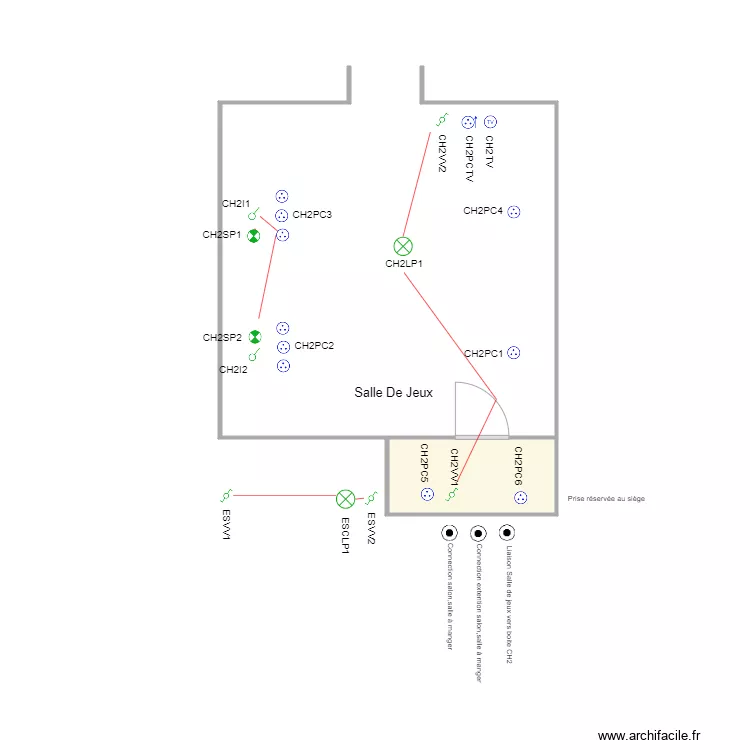 Salle de jeux. Plan de 