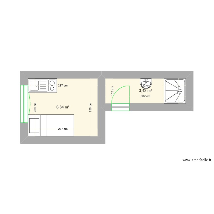 STOESSEL. Plan de 2 pièces et 10 m2