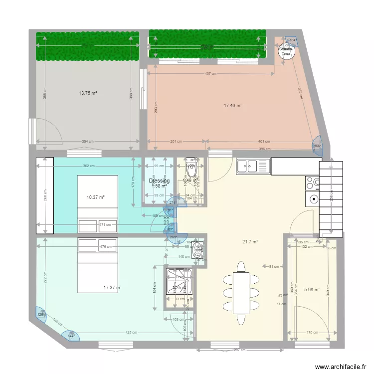 Plan T2 et T1 avec 2 Ch et 2 SDB. Plan de 10  et 94 m²