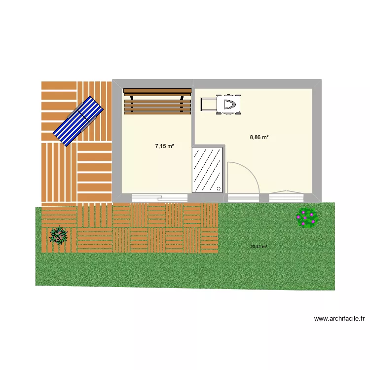cabane au fond du jardin. Plan de 2  et 16 m²