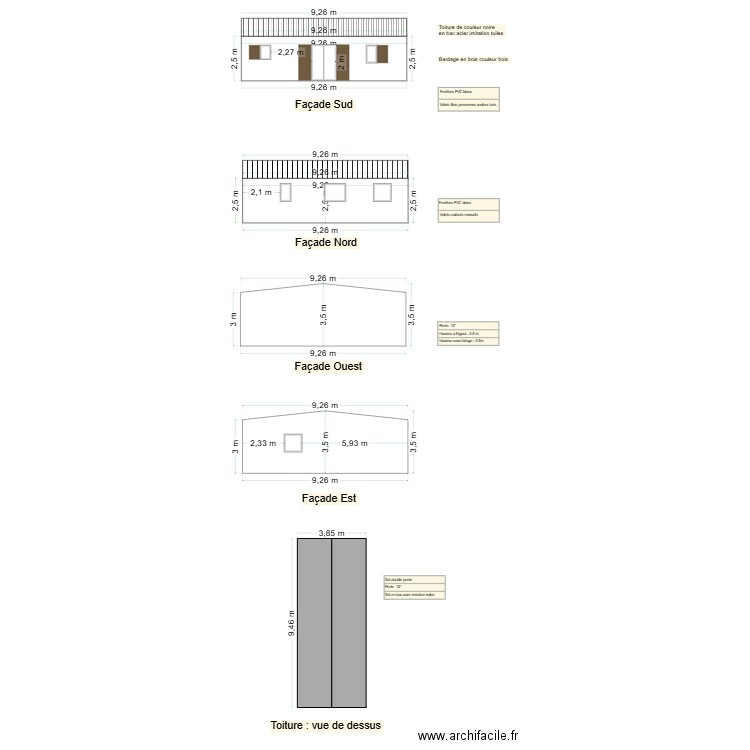 plan façades et toiture. Plan de 0 pièce et 0 m2