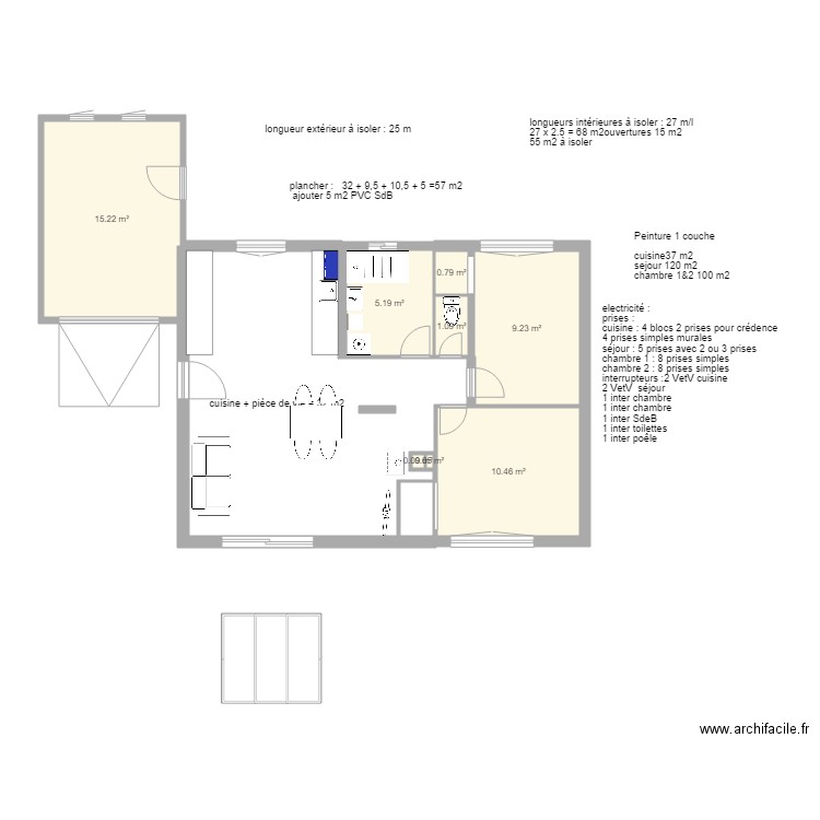 maison Miré après travaux cotations simples. Plan de 0 pièce et 0 m2