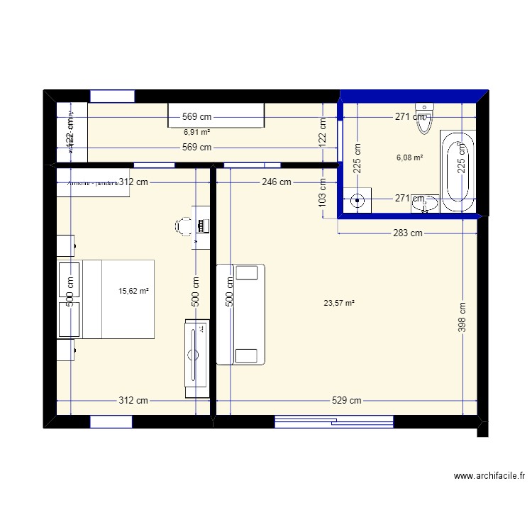 chez vero. Plan de 4 pièces et 52 m2