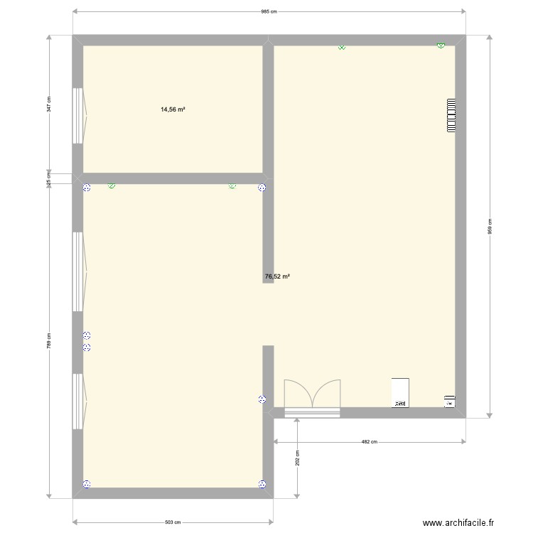 Manin Masse. Plan de 2 pièces et 91 m2