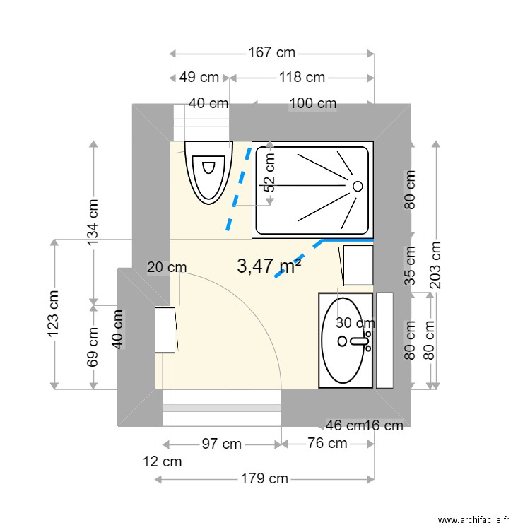 SDB Maëlys 1. Plan de 1 pièce et 3 m2