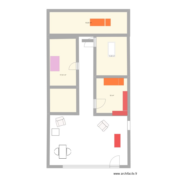 Plan le salon d'Isa. Plan de 4 pièces et 54 m2