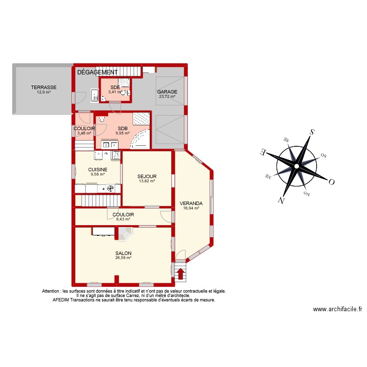 BI 8089 RDC. Plan de 12 pièces et 133 m2