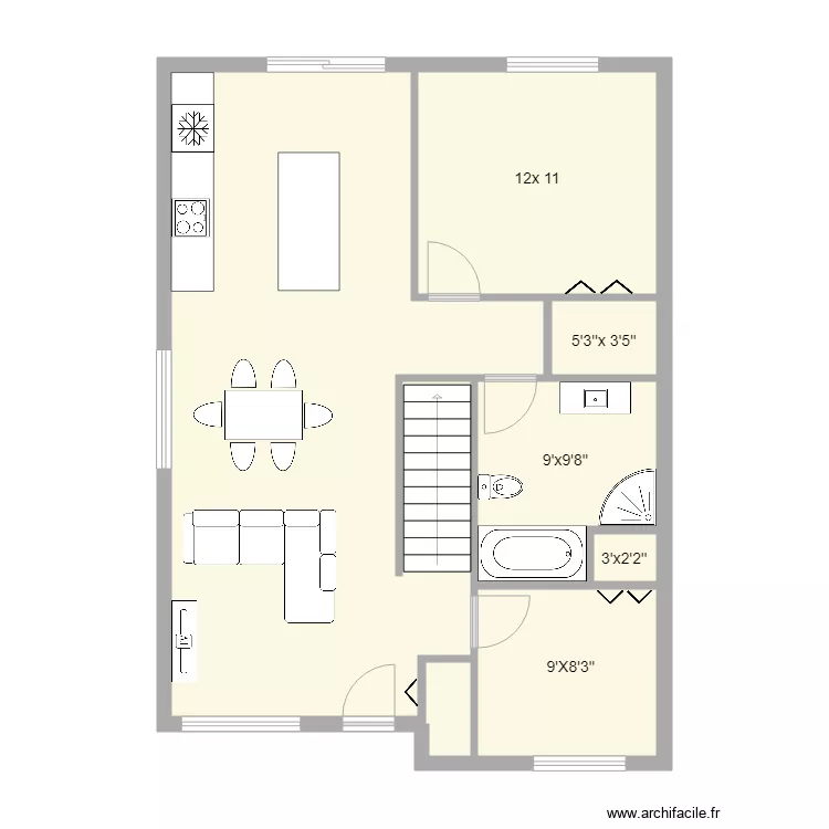 26x34 avec 2 chambres . Plan de 