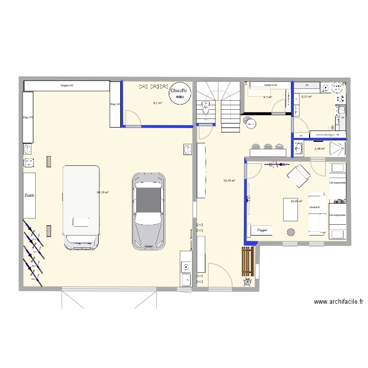 Garage chalet. Plan de 7 pièces et 168 m2