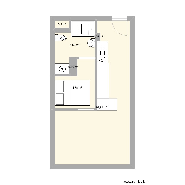 sable d'or modifié. Plan de 6 pièces et 31 m2