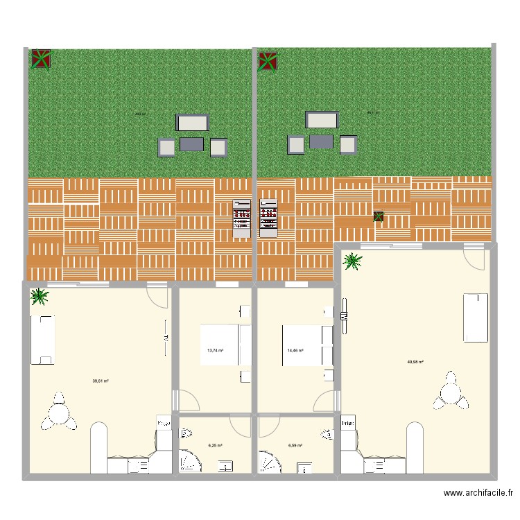 LOGEMENT 1, 2 ET 3. Plan de 6 pièces et 131 m2