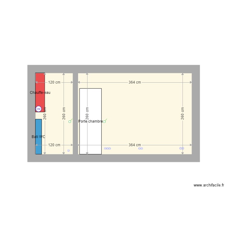 Vue plane mur salon chambre depuis Chambre. Plan de 0 pièce et 0 m2