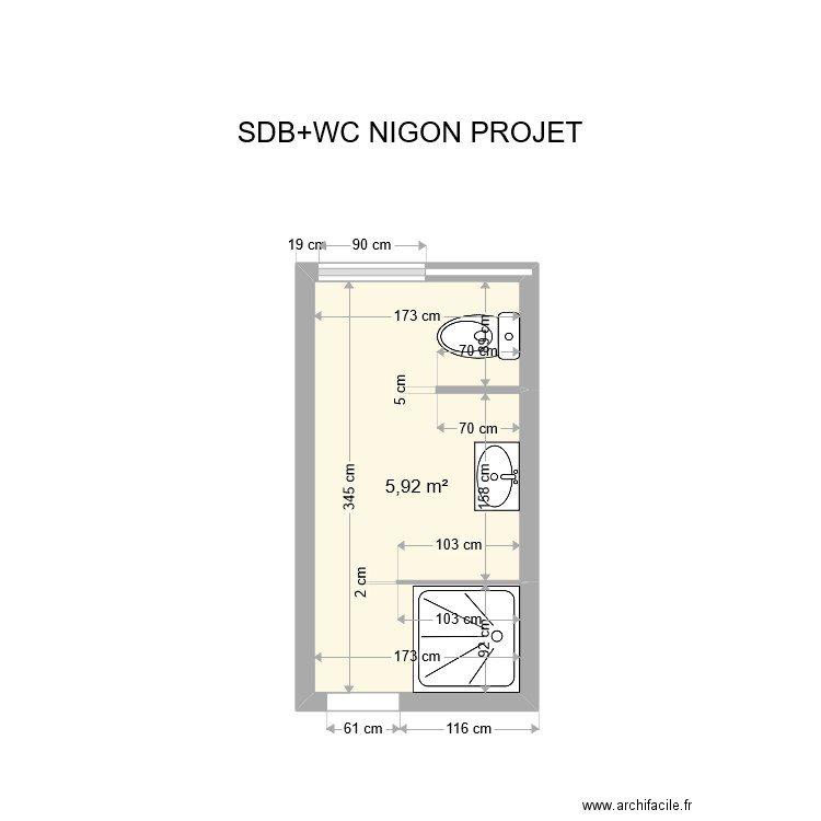 SDB PROJET NIGON. Plan de 2 pièces et 12 m2