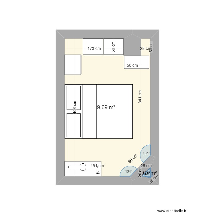 Chambre shua frasnes 2. Plan de 2 pièces et 10 m2