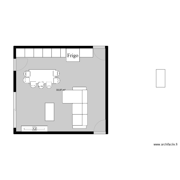 Petite chambre . Plan de 1 pièce et 34 m2