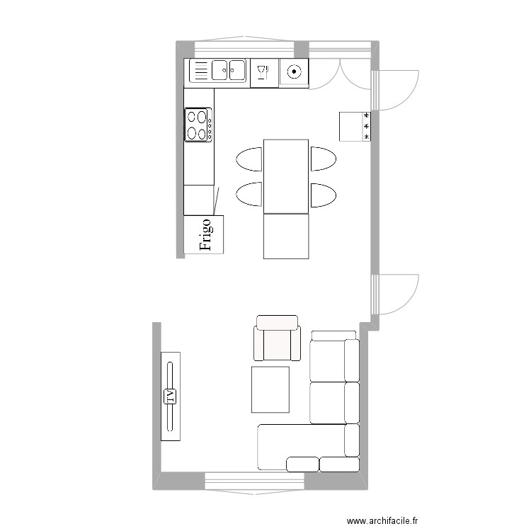 Séjour + cuisine. Plan de 0 pièce et 0 m2