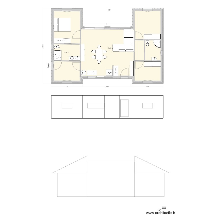 12/03 plan modifié. Plan de 2 pièces et 86 m2