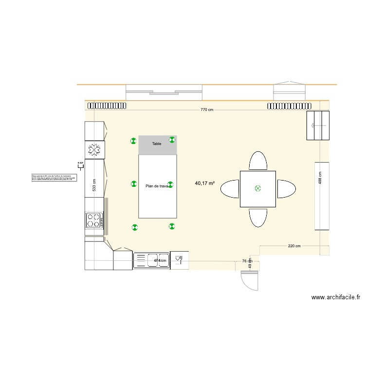 cuisine. Plan de 1 pièce et 36 m2