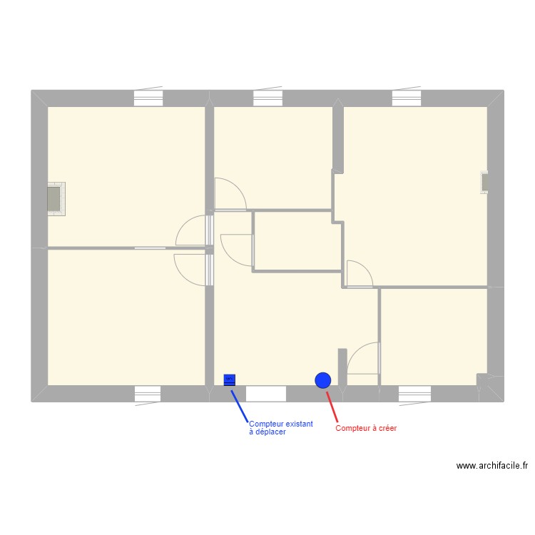 43 République R+3 plan compteurs (avant). Plan de 8 pièces et 76 m2