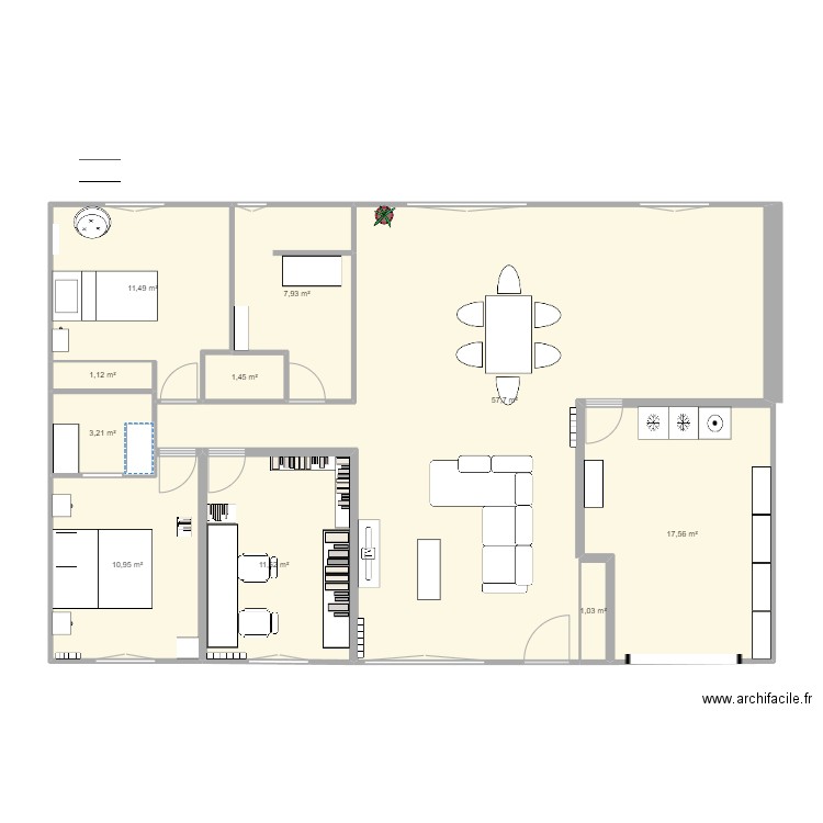 bureau. Plan de 10 pièces et 124 m2