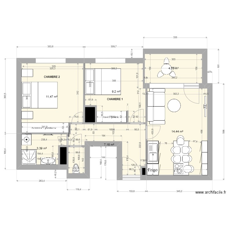 T2T3 Marlyse Mireles. Plan de 9 pièces et 51 m2