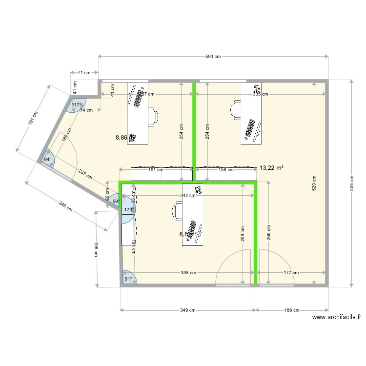 REEL PLATEAU DIRECTION R+2. Plan de 3 pièces et 31 m2