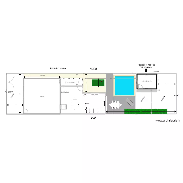 Plan de masse abris 4m plus piscine. Plan de 