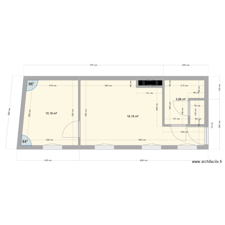 Existant R+1 SCI RAO. Plan de 4 pièces et 33 m2