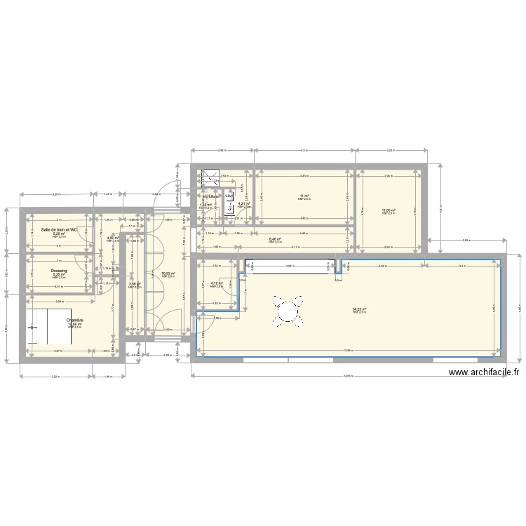 maison entree traversante 130. Plan de 15 pièces et 137 m2