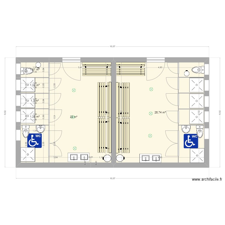 toiletes collectives. Plan de 0 pièce et 0 m2