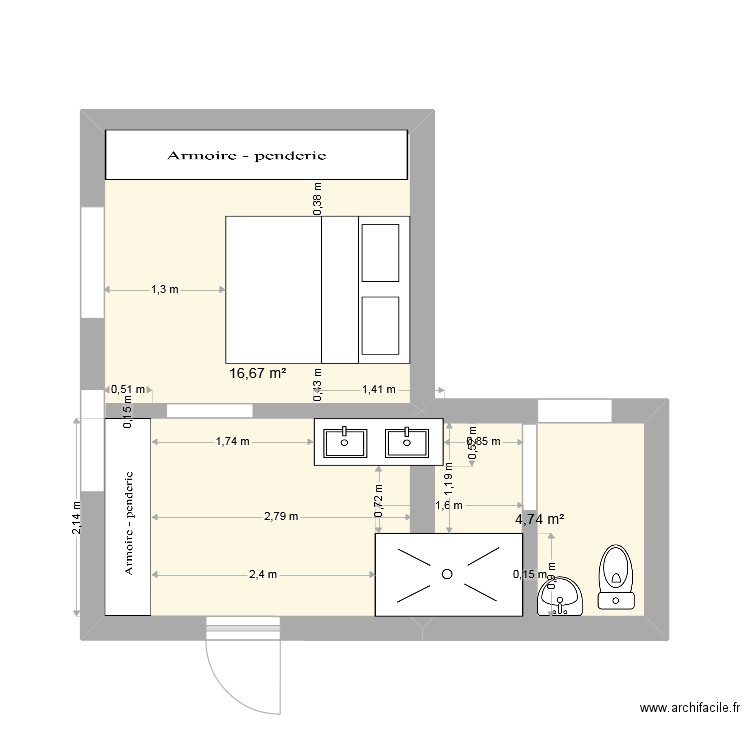 CHAMBRE ENFANT. Plan de 2 pièces et 21 m2