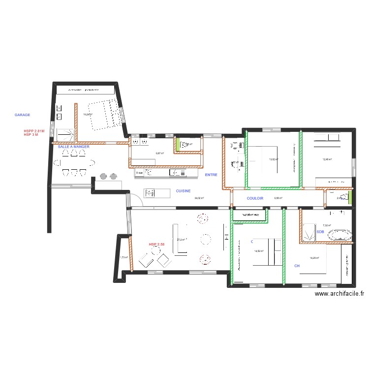 Damien 2. Plan de 15 pièces et 164 m2