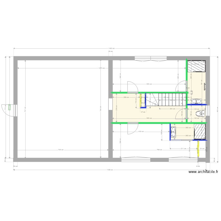 PLAN PAYET étage projeté avec 2 sdb. Plan de 0 pièce et 0 m2