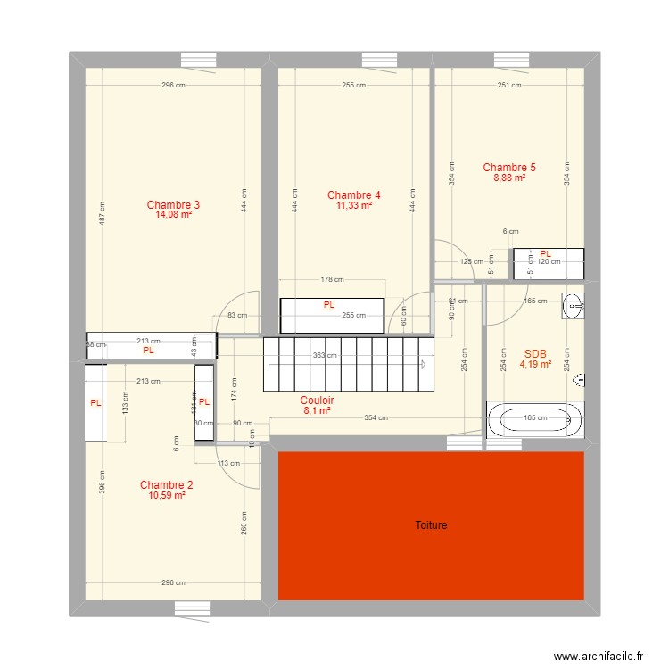 Etage1. Plan de 7 pièces et 70 m2