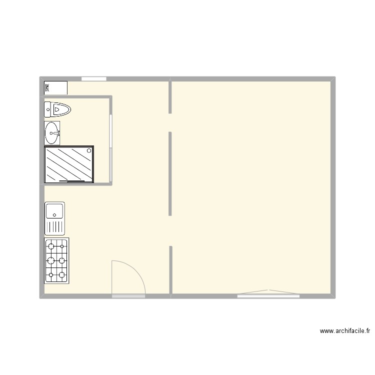 Francaise. Plan de 2 pièces et 34 m2