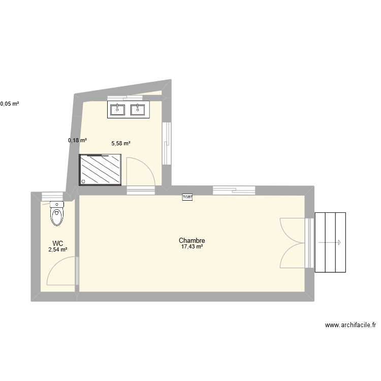 laurinda studio. Plan de 5 pièces et 26 m2