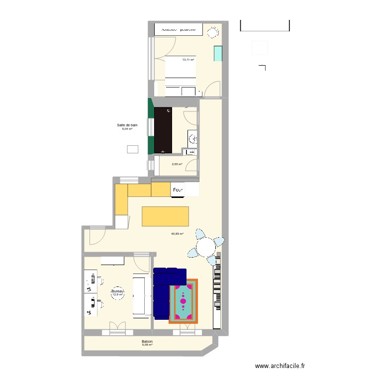 3r Dijon - sans mur porteur. Plan de 6 pièces et 80 m2