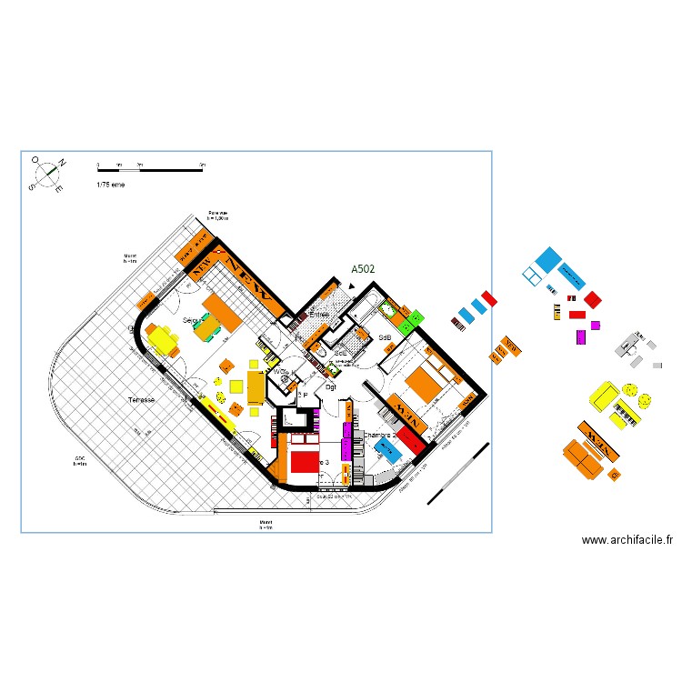 FINAL plan indice 17 sans galandage canapé face terrasse Armoire 240 in Ch 4. Plan de 0 pièce et 0 m2