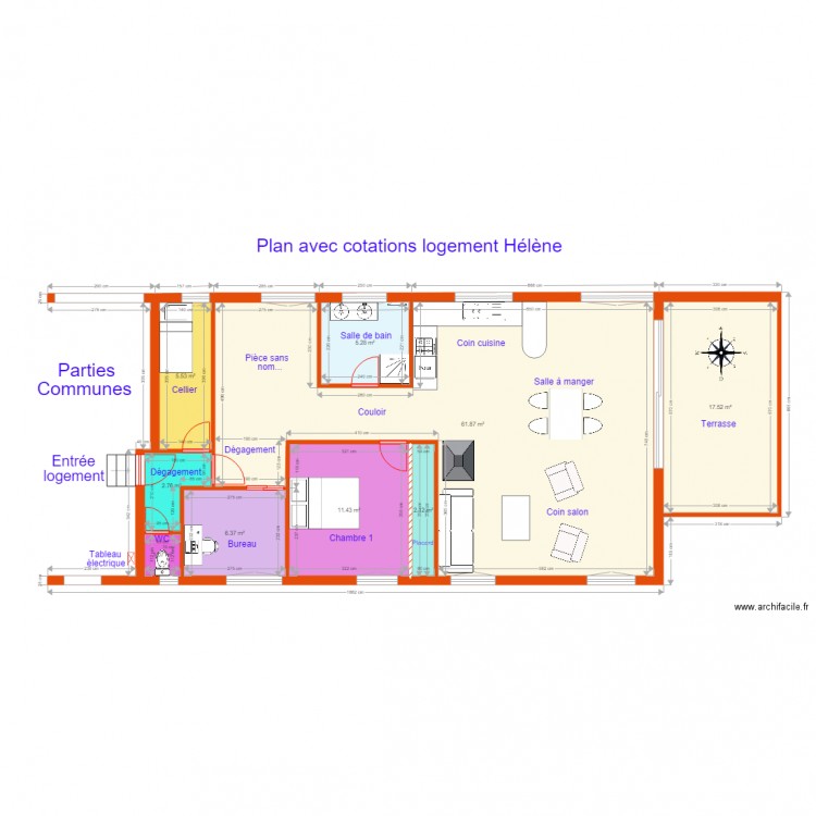 Plan avec cotations logement hélène du 27 septembre. Plan de 0 pièce et 0 m2