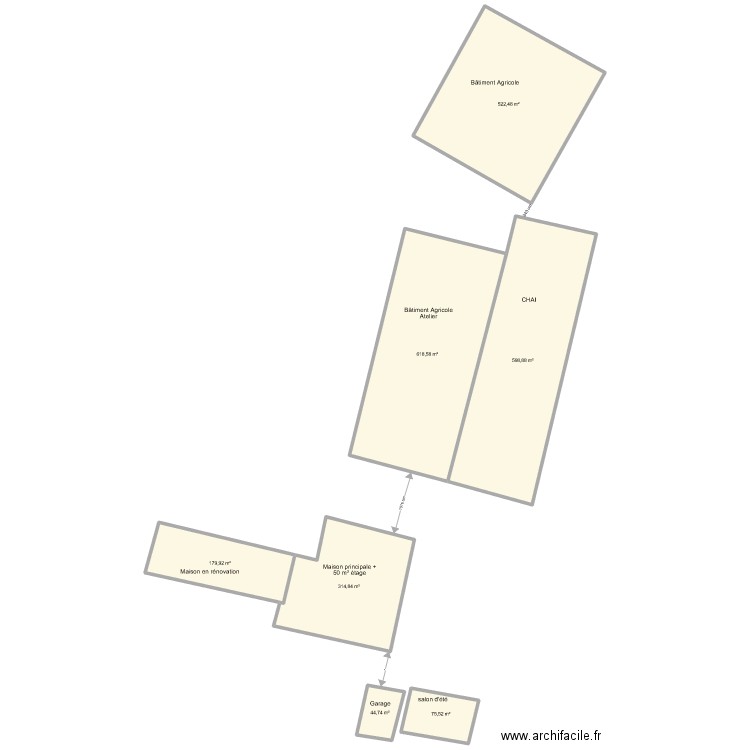 MASSE DE PLAN CORPS DE FERME. Plan de 7 pièces et 2355 m2