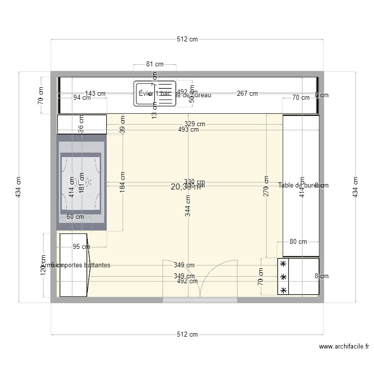 R&D . Plan de 1 pièce et 20 m2