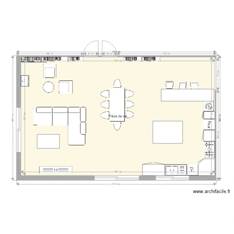 pièce de vie. Plan de 1 pièce et 66 m2